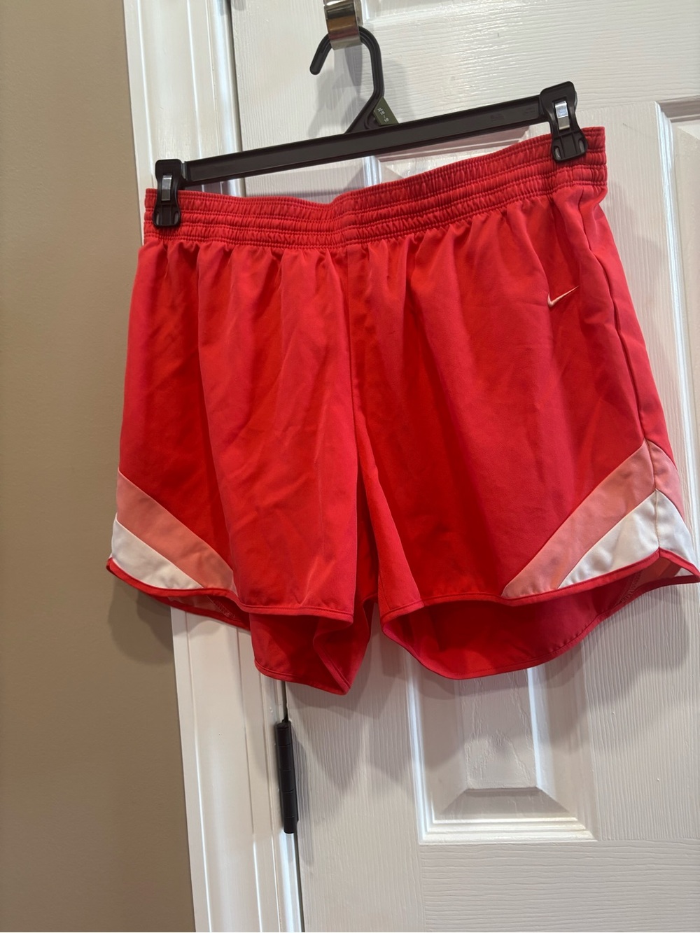Nike Women’s Red Athletic Shorts with White & Pink Accents